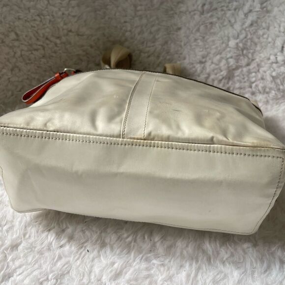 Coach Hampton Beige satin and orange accents satchel with silver tone hardwares - Picture 5 of 15